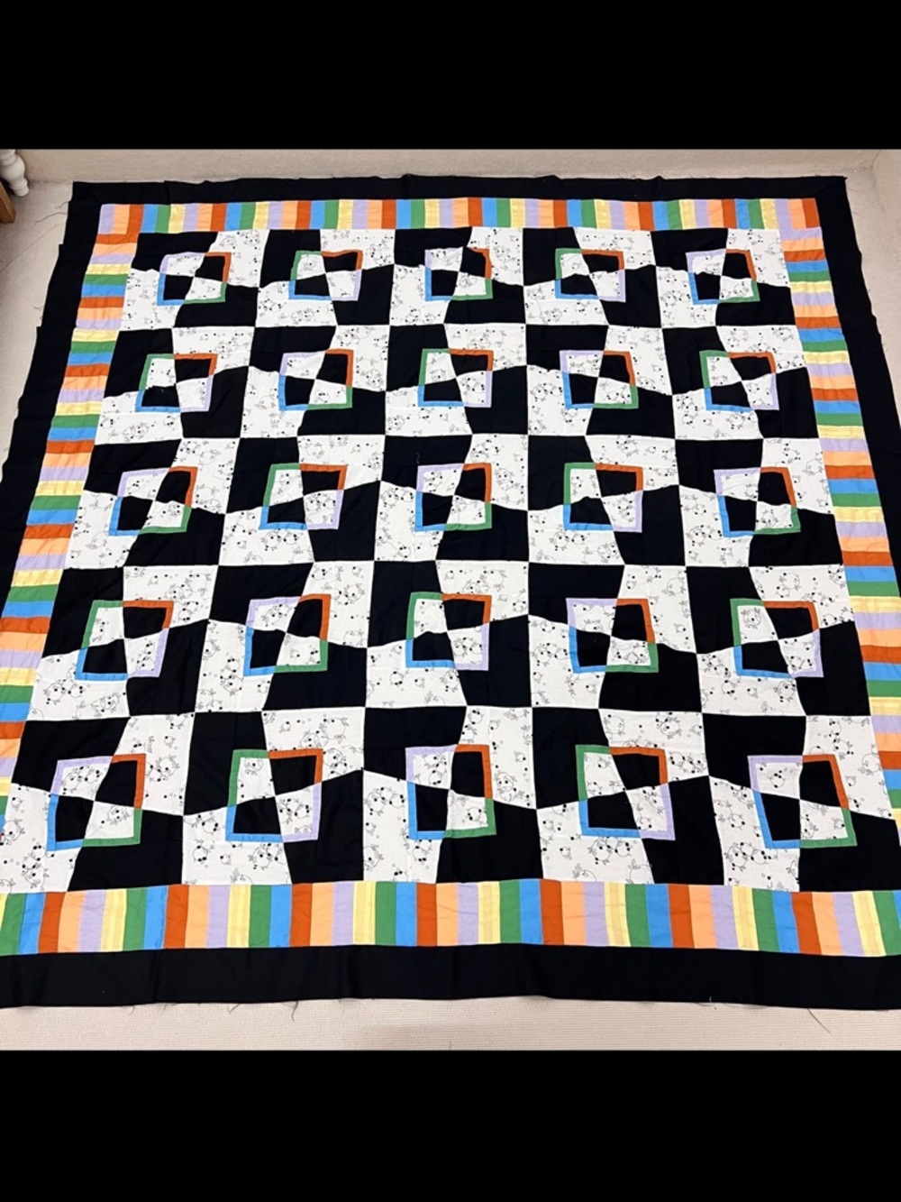 Handmade Mad as a Hatter Patchwork Cotton Quilt Top/Topper 86x86”